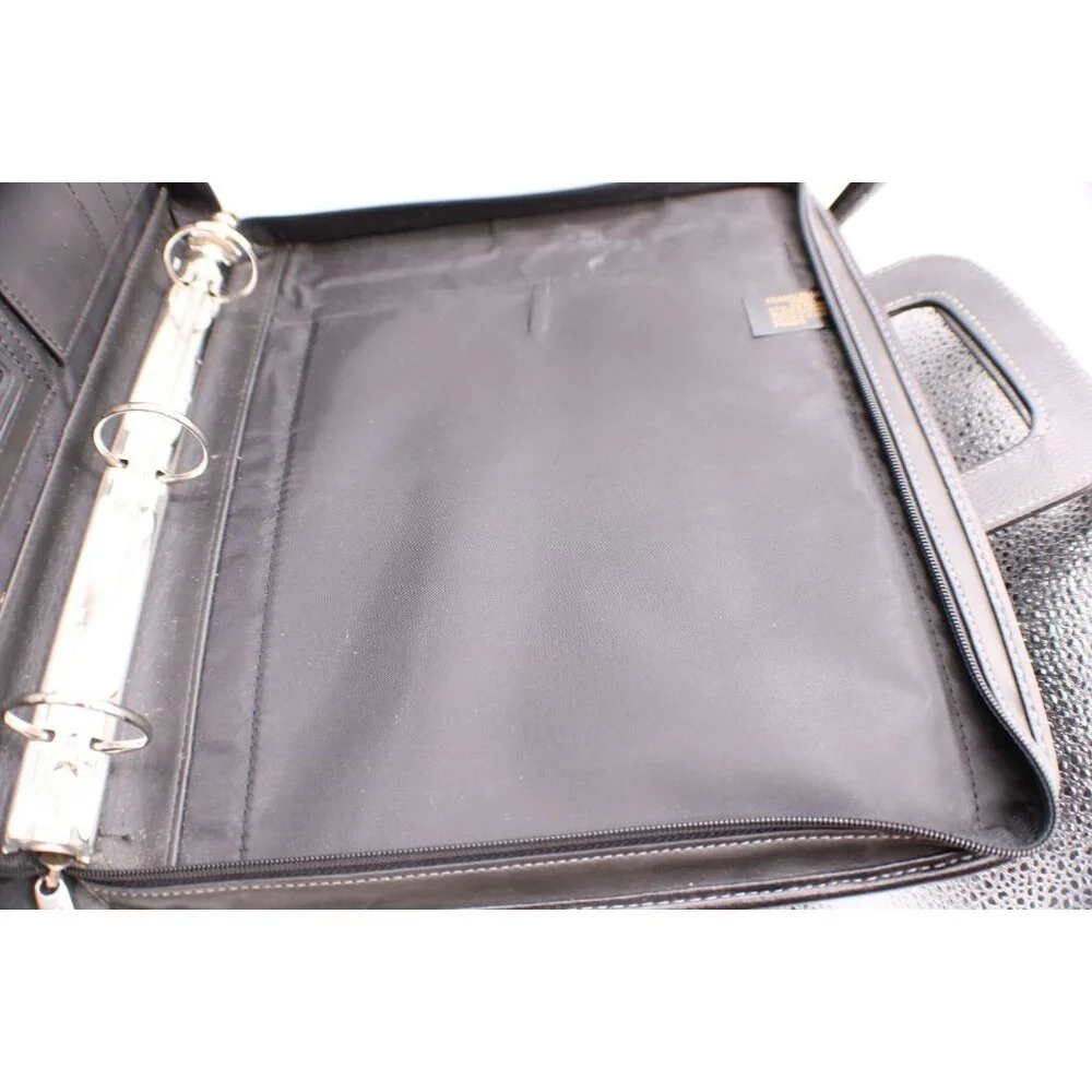 Franklin Covey DayOne Black Leather Zip Portfolio Planner Organizer Handles Calc